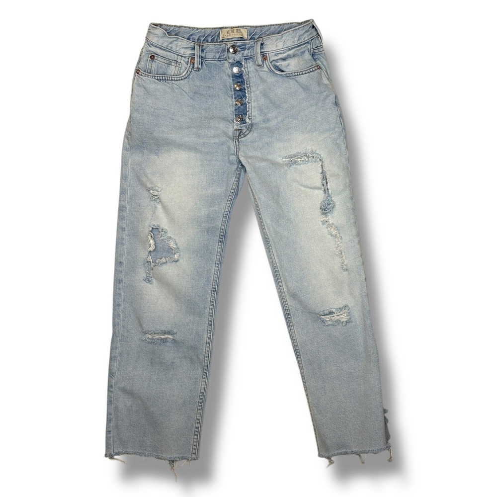 Free People We The Free Womens Straight Leg Jeans 26 High Rise Raw Hem Cropped
